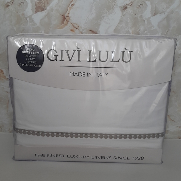 *Givi Lulu King Italian Cotton Percale Pon Pon Sheet Set - Picture 7 of 9
